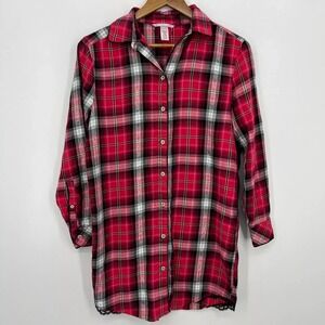 Victoria's Secret Pajama Gown Women's Size XS‎ Red Plaid Collared Cotton Blend